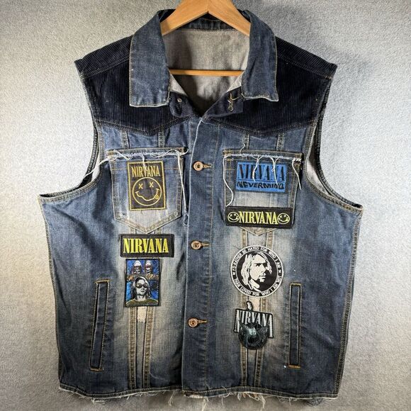 Other - Rich Cotton Denim Nirvana Custom Corduroy Vest Patchwork Size 2XL XXL Distressed